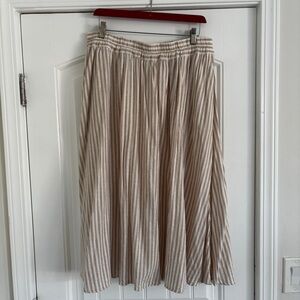 a new day Natural Beige Striped Linen Maxi Skirt size L with Pockets!